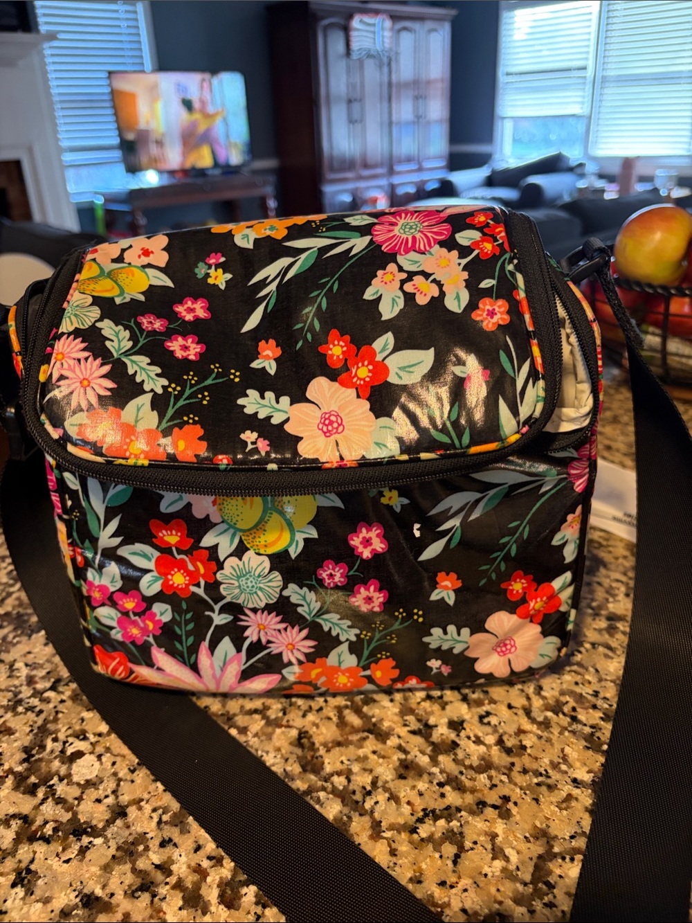 Vera Bradley Black Floral Insulated Cosmetic/Crossbody Bag
